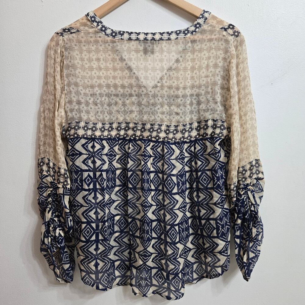 Lucky Brand Womens Boho Southwestern Tribal Print Hippie Sheer Mixed Media Top M - Picture 6 of 12